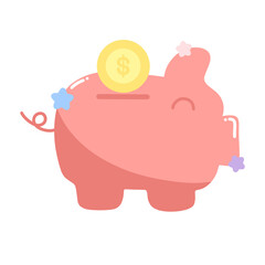 piggy bank and coins, cute financial growth illustration 
