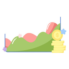 chart and coins dollar, cute financial growth illustration 