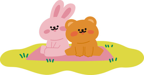 잔디밭에서 소풍을 즐기는 곰과 토끼 © 지효 김