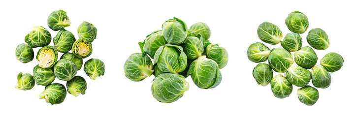Fototapeta premium Set of Fresh Brussels sprouts arranged isolated on a transparent background