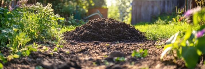 Fototapeta premium Plants thrive in this garden setting, flourishing around a compost pile with rich soil, capturing the essence of sustainable gardening. Generative AI