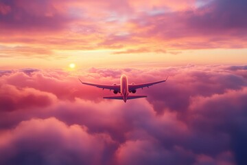 Naklejka premium Stunning Sunset Above Clouds with Airplane View