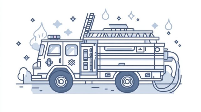 recommend clip art: Simple Line Art of Fire Truck with Hoses