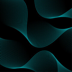 Abstract background with lines. Vector banner with waves. Background for poster, card, brochure, booklet, flyer. Geometric element for design isolated on black. Blue and black gradient