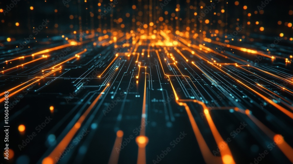 Poster a central router connects network cables, surrounded by glowing abstract lines and patterns in a dar