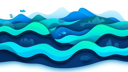 Obraz premium Paper Cut Ocean Waves Illustration Soft Pastel Background for Graphic Design Templates