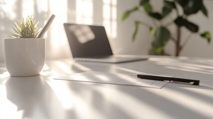 Fototapeta premium A minimalist setup featuring a checklist on a clean white desk,
