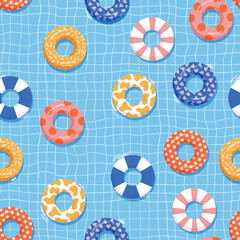 Swimming pool colorful swim rings summer pattern