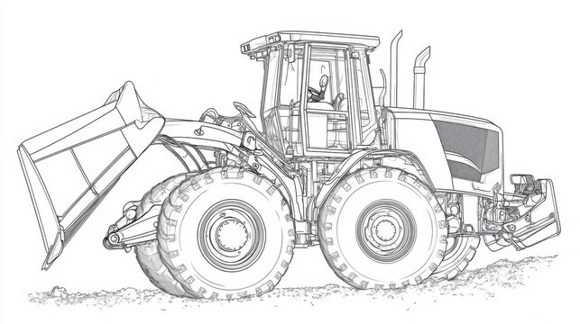 black and white loader sketch, construction vehicle clip art preview