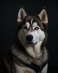 Obraz premium professional photo of siberian husky front view in a dark background