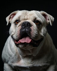 Fototapeta premium professional photo of white bulldog front view in a dark background