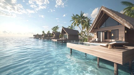 Fototapeta premium Experience luxury and serenity at a stunning beach resort in the maldives with overwater villas surrounded by crystal clear waters