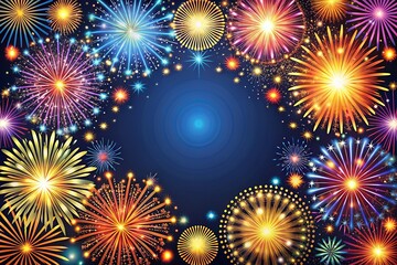 fireworks on the sky Set of firecracker icons for Anniversary, New year, Celebrate, Festival. Flat design on black background.