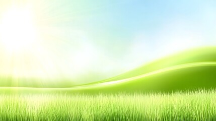 Obraz premium Green Grass Field with Blue Sky Blank Background with Copy Space for Design Projects