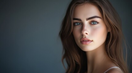 Fototapeta premium A Captivating Portrait of a Beautiful Young Woman with Striking Blue Eyes in Natural Light