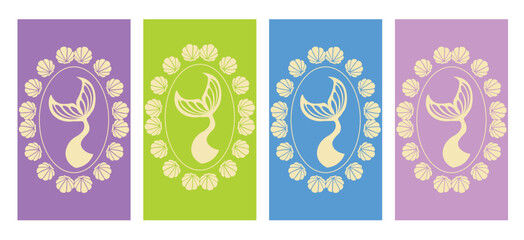 Summer concept, mermaid tail set. Wallpaper vector. Phone wallpaper, Vector illustration. Trendy background.