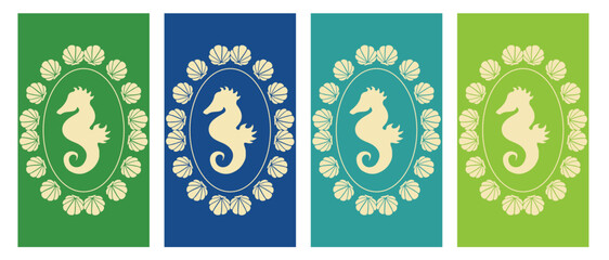 Summer concept, Seahorse set. Wallpaper vector. Phone wallpaper, Vector illustration. Trendy background.	