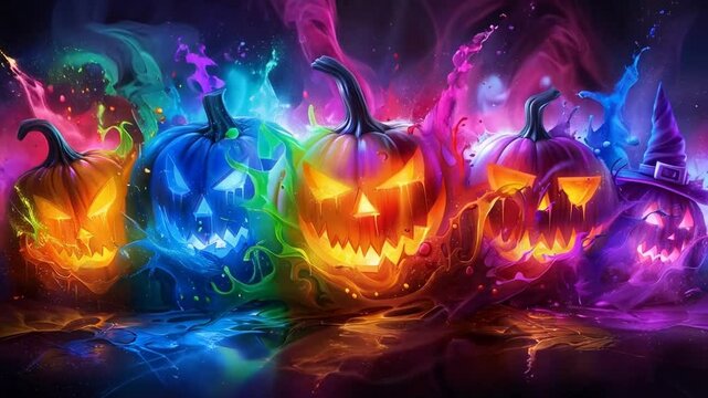 Creepy Halloween pumpkins, Jack O Lantern, with evil faces and eyes
