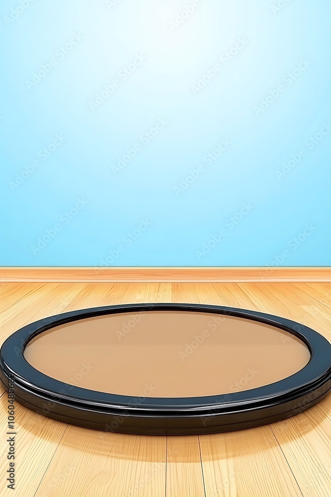 Aufkleber empty round stage mockup smooth blue background with copy space for advertisements