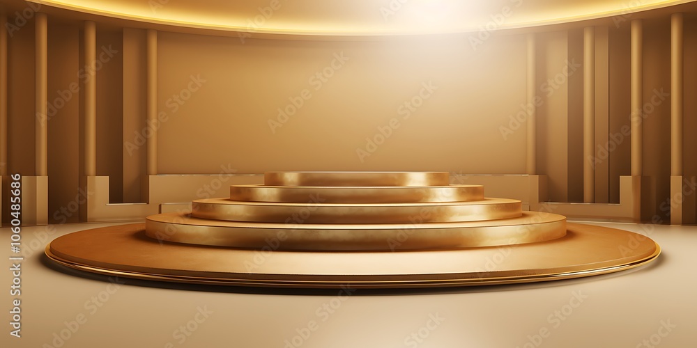 Poster golden pedestal for product display simple neutral background with free space for design