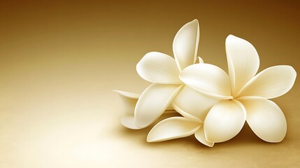 Fototapeta premium White Plumeria Flowers on Gold Background Subtle Blur Background with Space for Custom Text