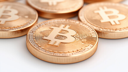 Bitcoin ,Blockchain Network ,white background.