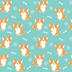 Cute Corgi Dogs - Seamless Vector Pattern