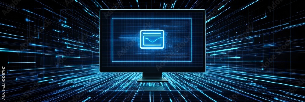 Aufkleber a blue protection icon appears on a computer screen, showcasing the importance of cybersecurity in t