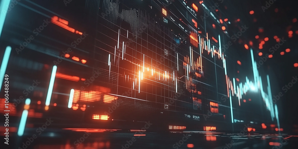Poster a glowing stock market chart displaying dynamic data trends and financial analysis in a futuristic, 