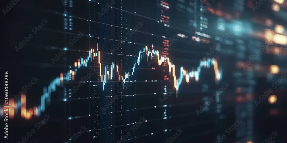Aufkleber a glowing stock market chart displaying dynamic data trends and financial analysis in a futuristic, 