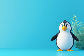 Obraz premium Cute animal standing near mockup white board, minimalist background, 3D illustration