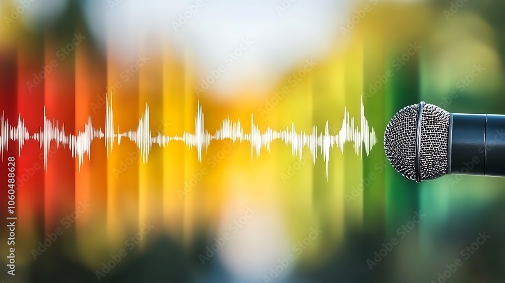 Poster microphone and sound waves light gradient background with room for typography