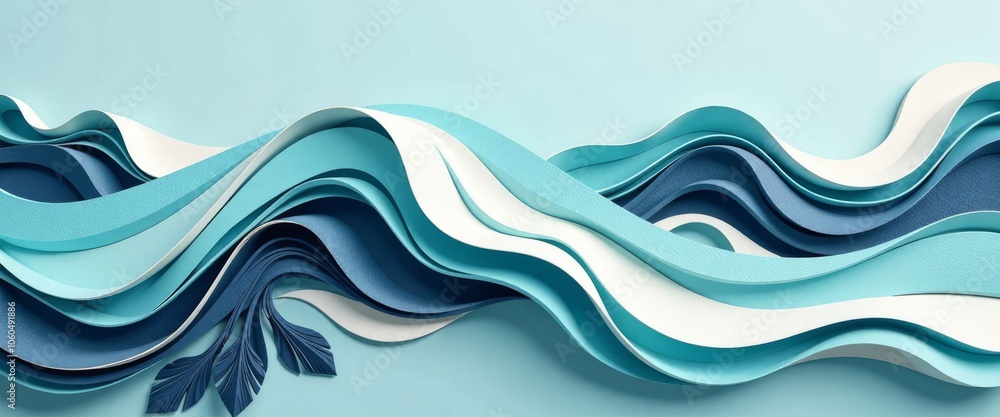 Poster a bottle of blue liquid is placed on a blue background, which is a wave-like pattern. the bottle is 