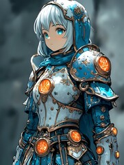Intricate Anime-Style Warrior Armor with Glowing Runes and Magical Symbols