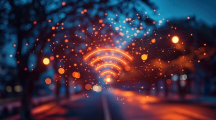 Wireless network and Connection technology concept with city background
