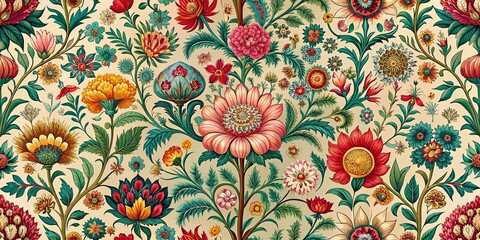 A symphony of intricate blooms, adorned with rich hues and vibrant patterns, creates a whimsical tapestry of botanical beauty