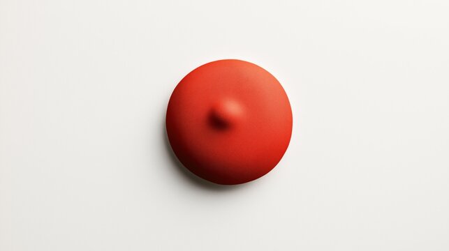 Minimalist image of a red, circular, concave object centered on a plain white background, casting a subtle shadow.