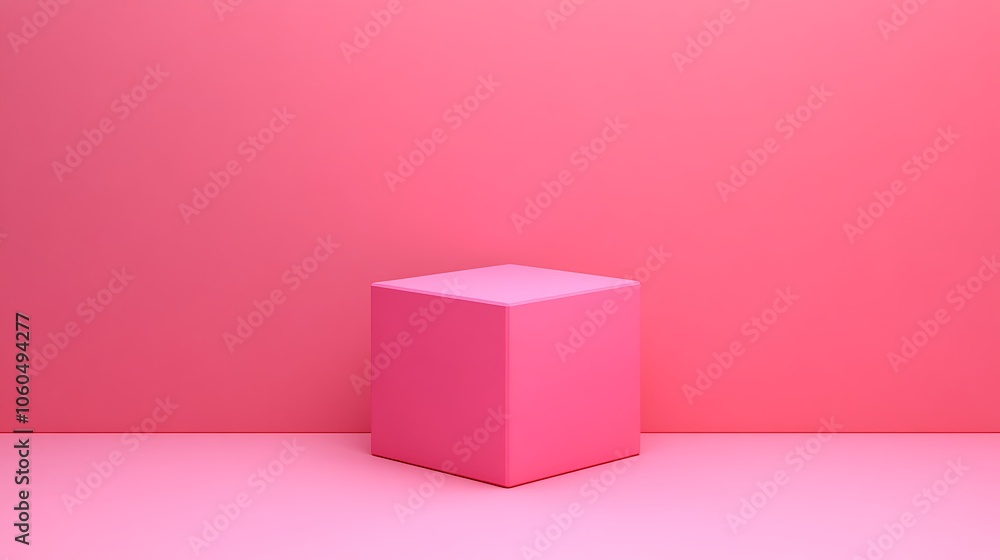 Poster pink cube on pink background plain textured background for web design and copy