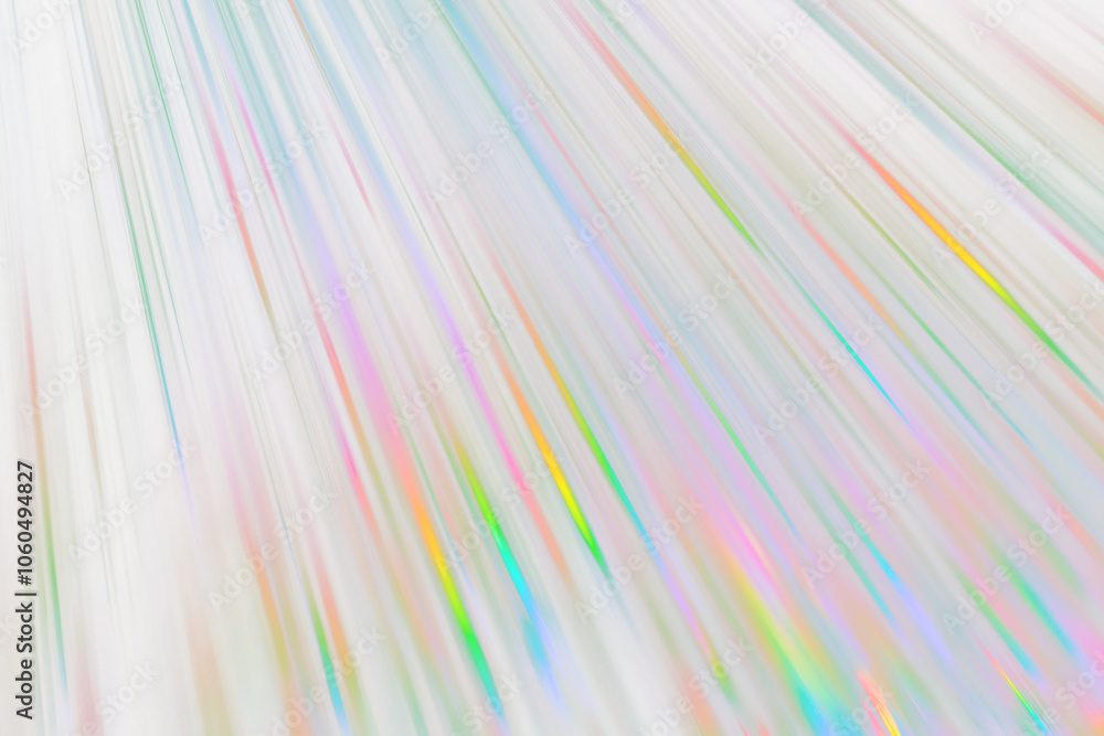 Poster abstract iridescent light streaks with a rainbow of colors on a transparent background.