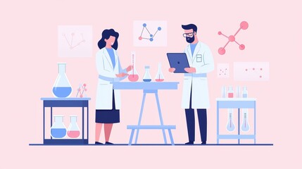 Scientists conducting experiments in a laboratory, analyzing data and collaborating on research.