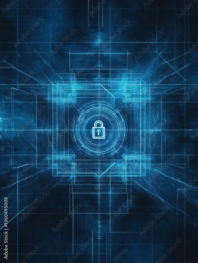 Poster a close-up of a computer screen featuring a lock icon at the center, emphasizing digital security in