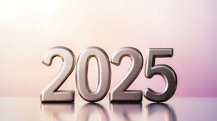 Modern and sleek "2025" typography in shimmering rose gold on a soft pink and purple gradient.