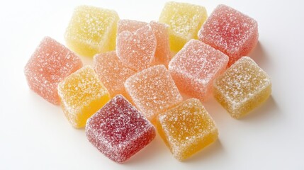 Colorful Candies with Sugar Coating on White Background