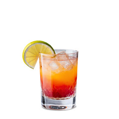 Exquisite Glass of Tequila Sunrise Cocktail Isolated on White Background for Professional Use in Menu Designs, Beverage Advertisements, and Party Promotions