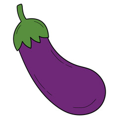Hand drawn cartoon eggplant on white background.