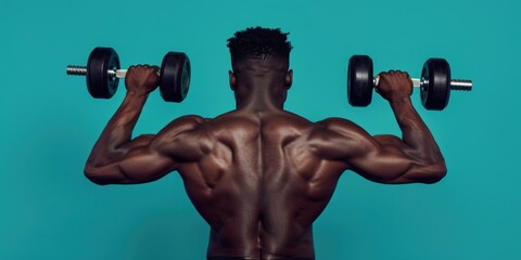 Athlete exercising back muscles with heavy weight