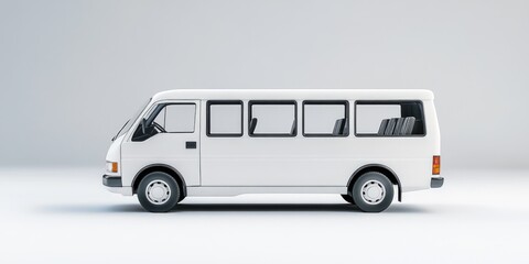 Newer model white van with black windows and tires, parked at an angle.