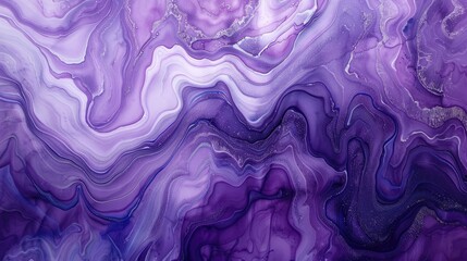 Fototapeta premium Purple and lilac abstract fluid art with marble effect on canvas. Shimmery gradient and wavy pattern alcohol ink backdrop.