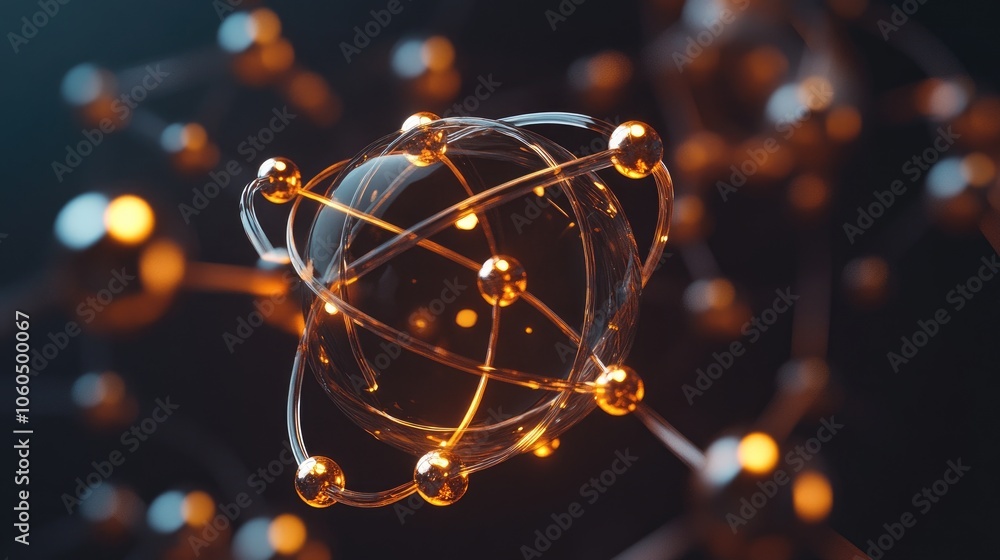 Aufkleber a glowing 3d-rendered atom, showcasing orbiting particles that symbolize the mystery of atomic scien