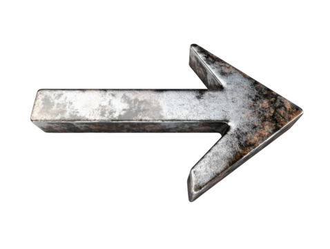 Right-pointing metal arrow on white, cut out transparent - Powered by Adobe